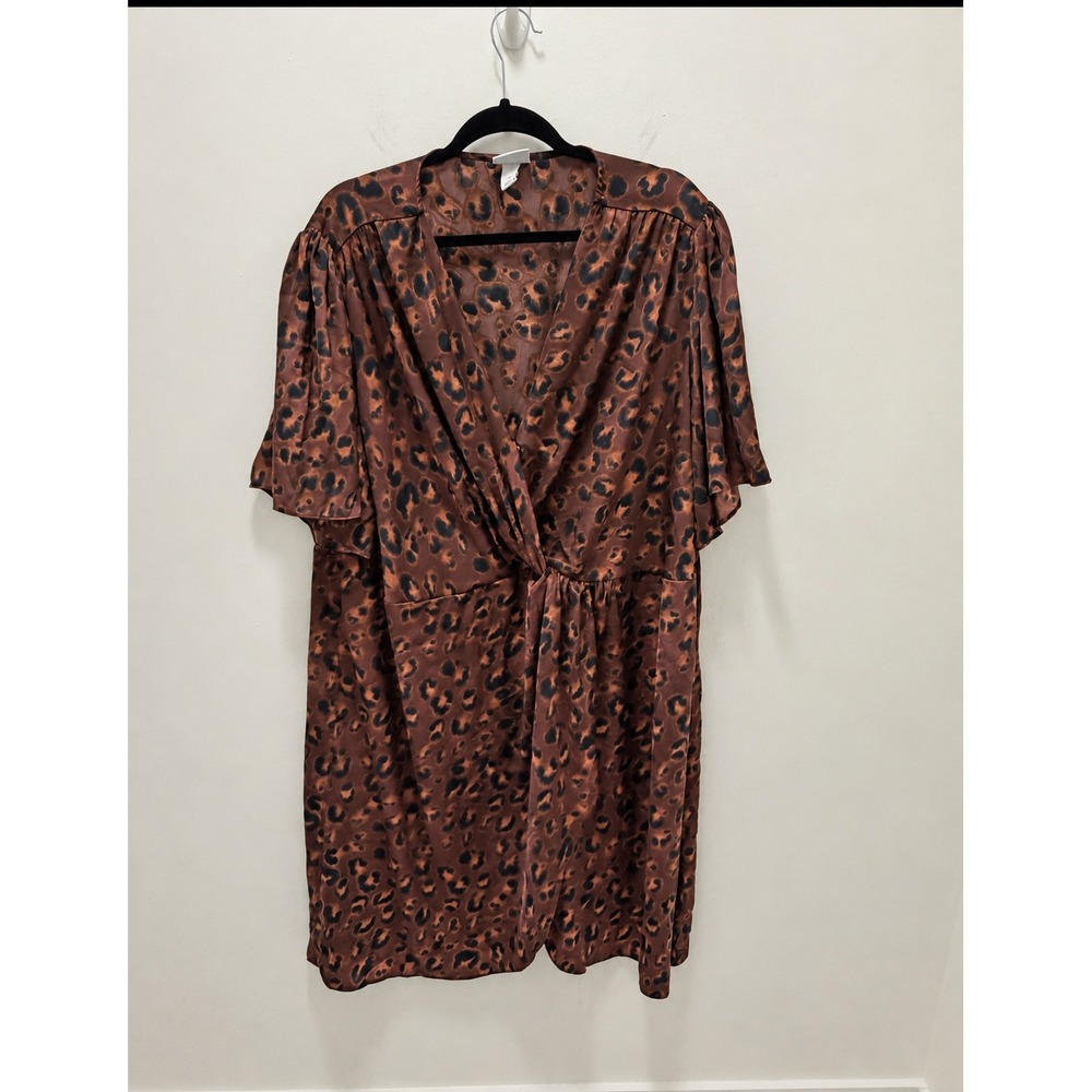 Ava & Viv Womens 4X Brown Leopard Print Wrap V-Neck Short Sleeve Dress